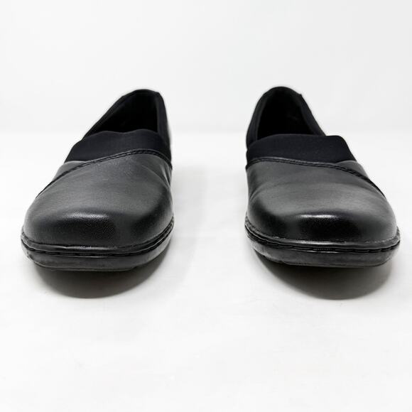 [Clarks] Black Cora Charm Leather Slip On Flats Round Toe Comfort Size 10M - Picture 3 of 11
